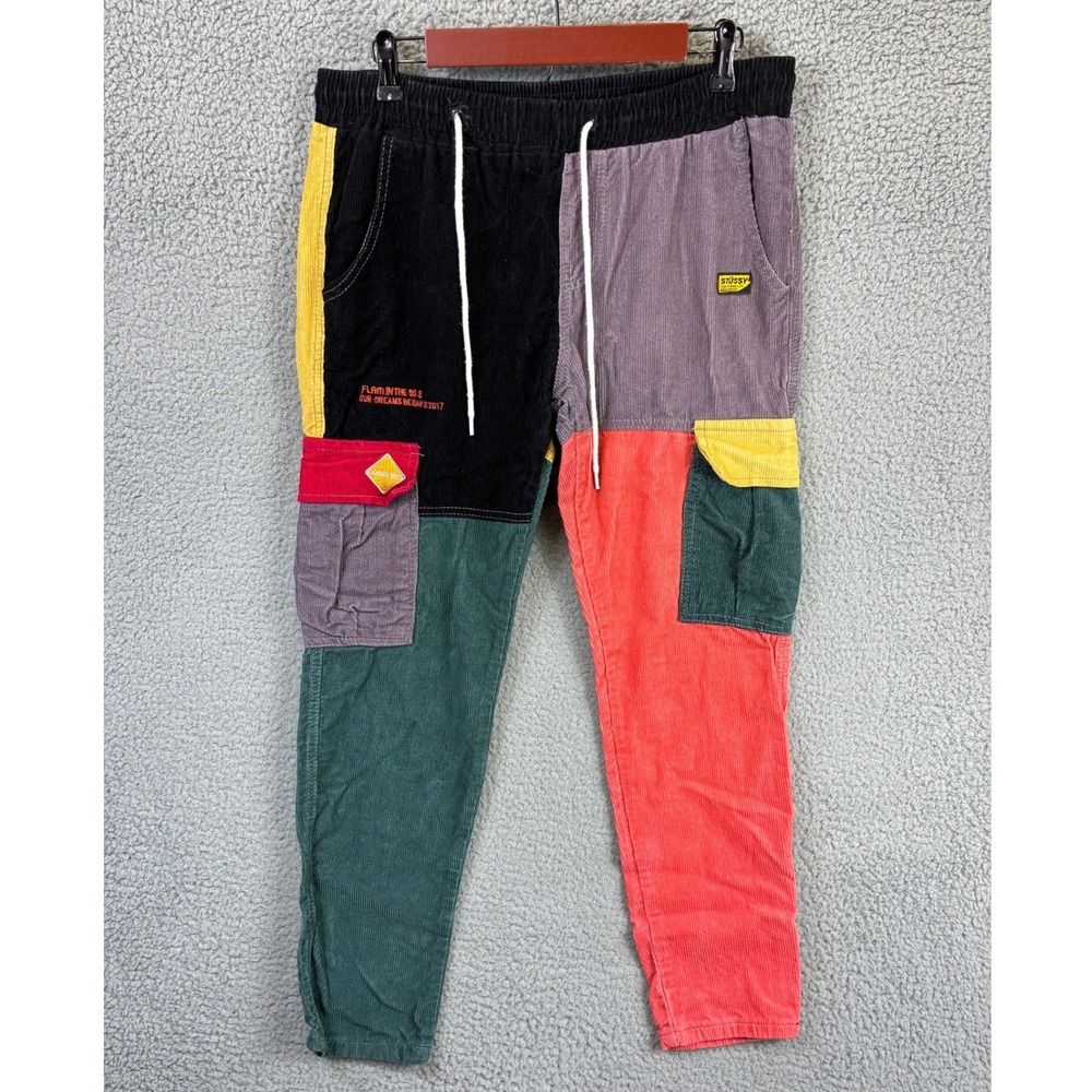 Shein Colorblock Corduroy Cargo Pants Mens M Multicolor Patchwork Streetwear 90s